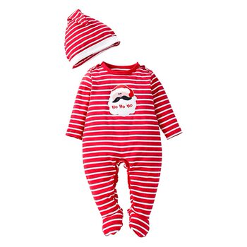 Cross-border children's clothing wholesale Halloween baby cotton long sleeve striped jumpsuit cartoon pumpkin baby climbing hat
