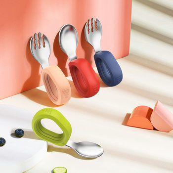 Children's Products in Stock Stainless Steel Silicone Spoon Children's Training Eating Spoon Children's Tableware Set