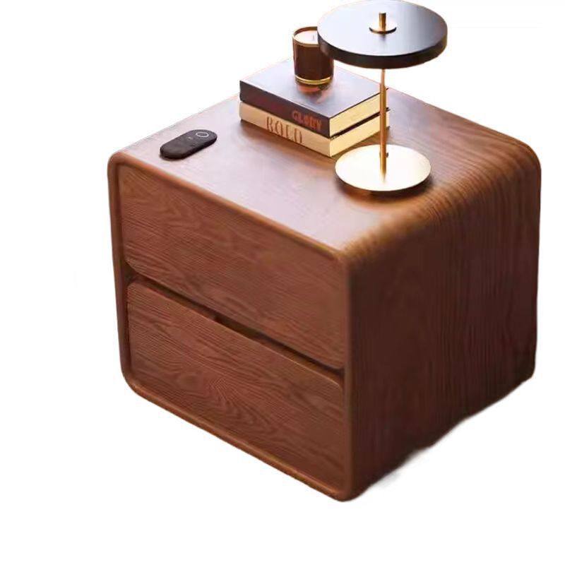 New Solid Wood Bedside Table Modern Simple Light Luxury Small Bedroom Home Leather Storage Bedside Table Retro Style