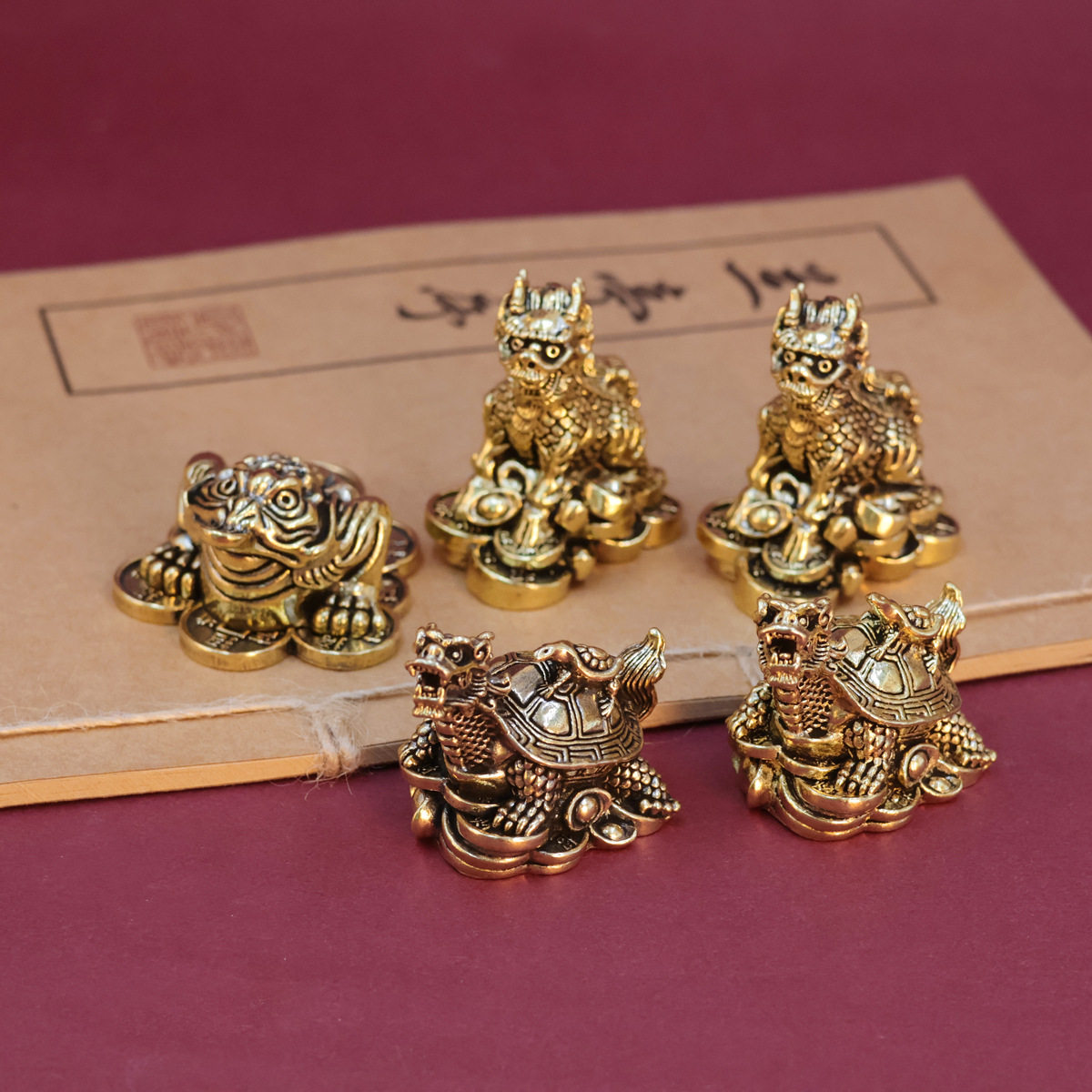 Brass Three-Legged Golden Toad Mother and Child Turtle Dragon Turtle Unicorn Ornaments Home Furnishings Decoration Gifts Dropshipping