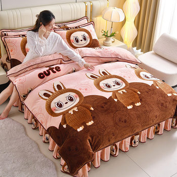 Class a Winter Velvet Four-Piece Set Winter Milk Velvet Bed Plush Quilt Cover Bed Sheetss Nantong Home Textile Flannel