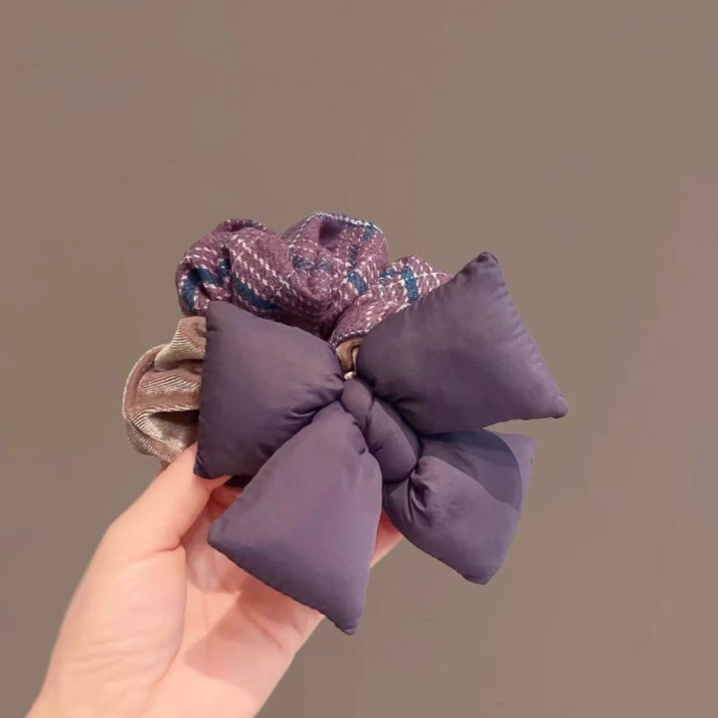 High-grade gray wood ear hair ring cotton purple bow head rope horsetail ball head South Korea new hair accessories for women