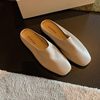Grape Mom's Same Style Baotou Slip-On Soft Leather Comfortable Mule Half Slippers for Women 2025 Spring and Summer New Style