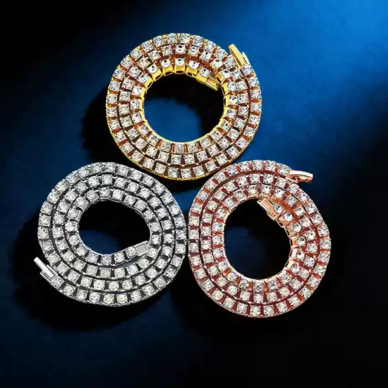 3 4 5mm Tennis Necklace Inlaid with High-End Jewelry, Alloy Jewelry Chain for Men and Women, Long Necklace with Pony Design