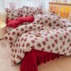 New Milk Velvet Thickeneded Bed Cover Four-Piece Set Winter Coral Velvet Small Floral Quilt Cover Fleece-Lined Bed Bed Sheets Three-Piece Set