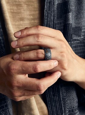 手工原创【伤痕】戒指男士个性复古小众设计食指环纯银手工中指戒