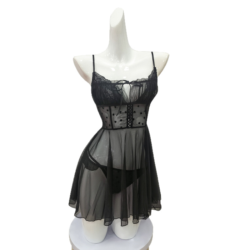 新款高级感蕾丝睡衣女出水芙蓉纯欲透视网纱性感优雅带丁裤睡裙