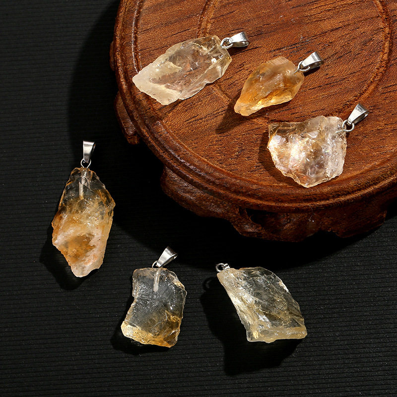Crystal Pendant Citrine Electroplated Raw Stone Asymmetrical Versatile Necklace Pendant DIY Jewelry Accessories Cross-Border Hot Sale
