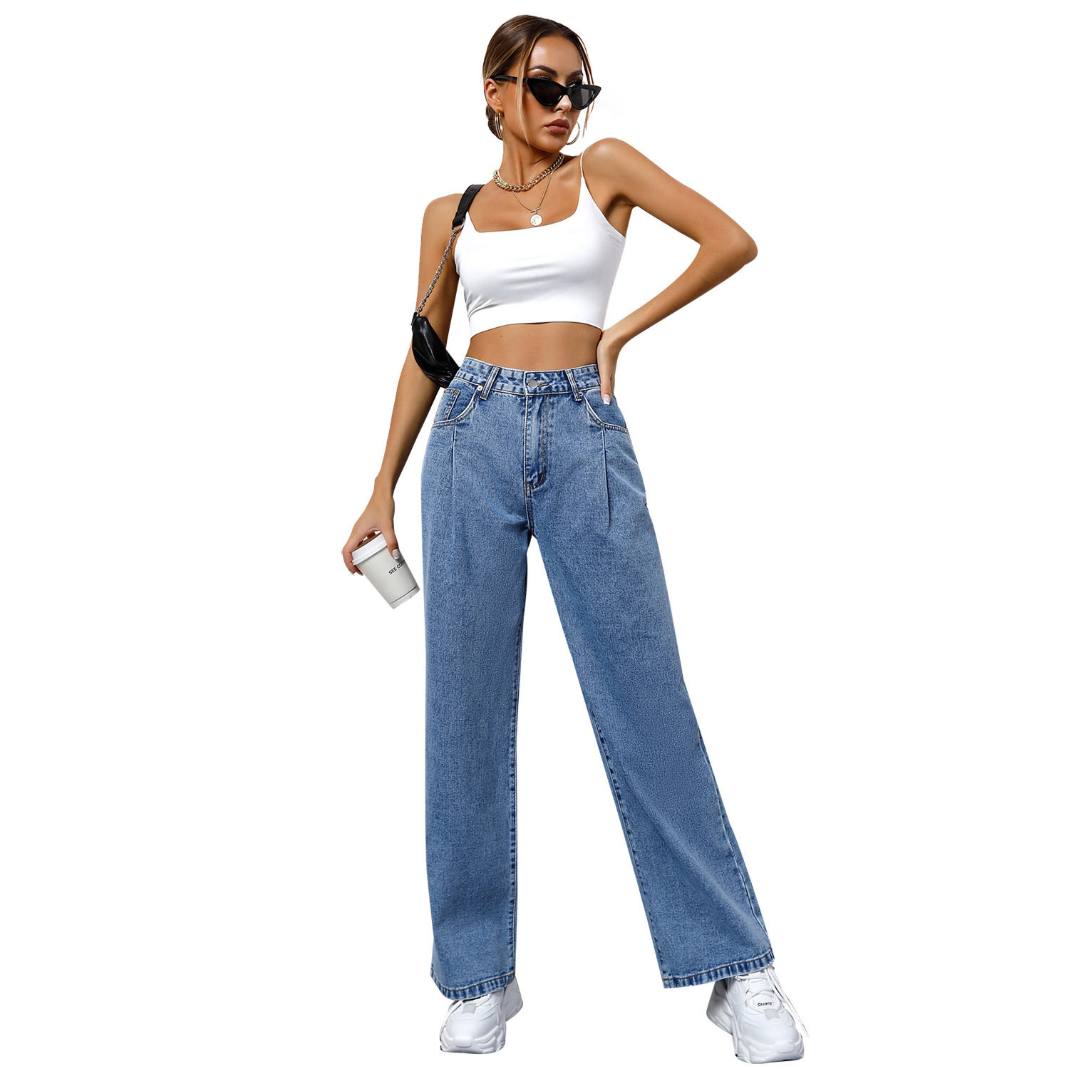 High Waisted Wide Leg Jeans Loose Fit Slimming Design Casual Style Perfect for Everyday Wear Wholesale Available