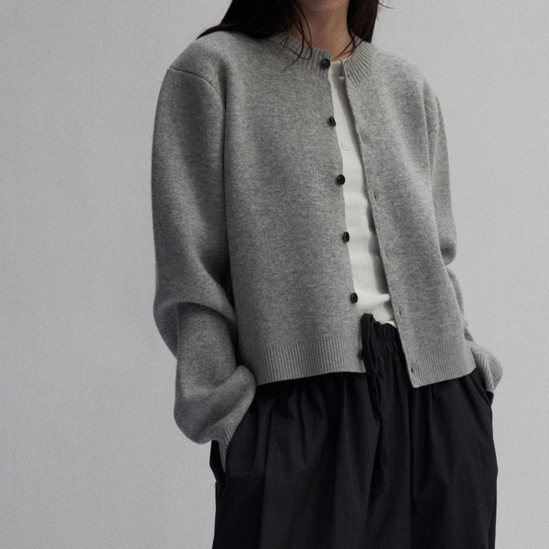 Áo cardigan nữ dệt kim dài tay dáng suông mềm mại — Màu đen, Màu xám