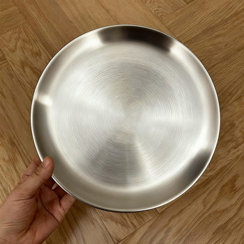 Ins Style Korean Stainless Steel Round Barbecue Plate Metal Picnic Tray Household Commercial Plate Manufacturer Wholesale