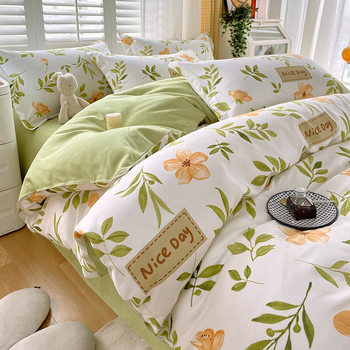 Class a Thickened Winter Brushed Cotton Bedding Four-Piece Set, Skin-Friendly Cotton Duvet Cover, Student Dormitory Three-Piece Set, Nantong Single Bed Sheet