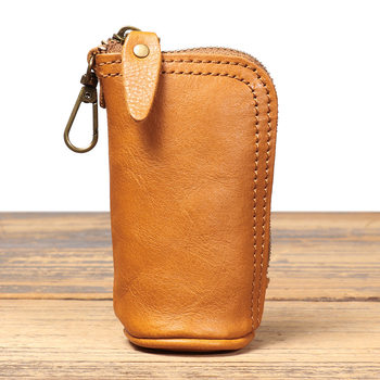 2024 New Vintage Genuine Leather Key Bag Handmade Vegetable Tanned Leather Coin Purse Top Layer Cowhide Car Key Storage Bag