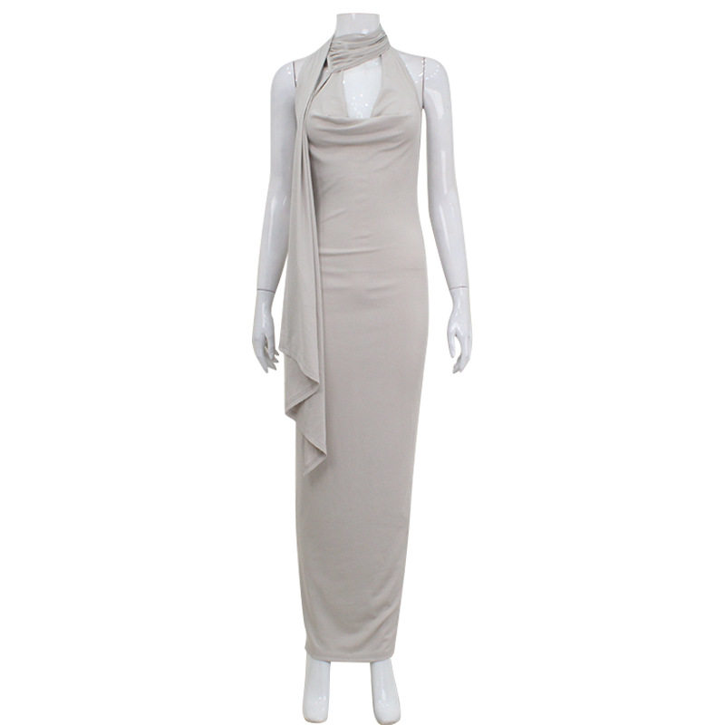 Elegant Halter Neck Bodycon Dress Slim Fit Flowing Ribbons High Quality Fabric Evening Wear Cocktail Parties OEM