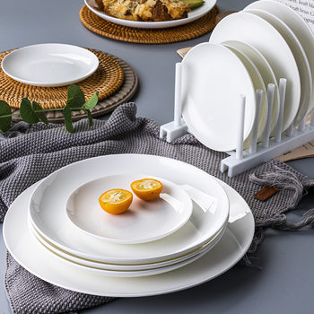 Steak Plate Pure White Ceramic Plate Round Western-Style Plate Household Dish Plate Shallow Plate Flat Plate Dish Bone Plate