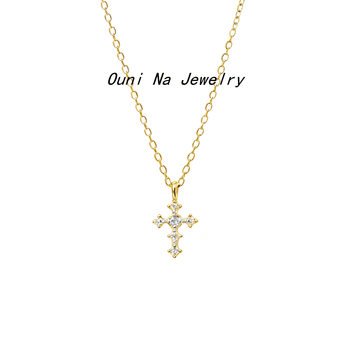 Niche Design S925 Sterling Silver Plated 14K Gold Cross INS Cold Wind Zircon Stacked Necklace Women's Clavicle Chain