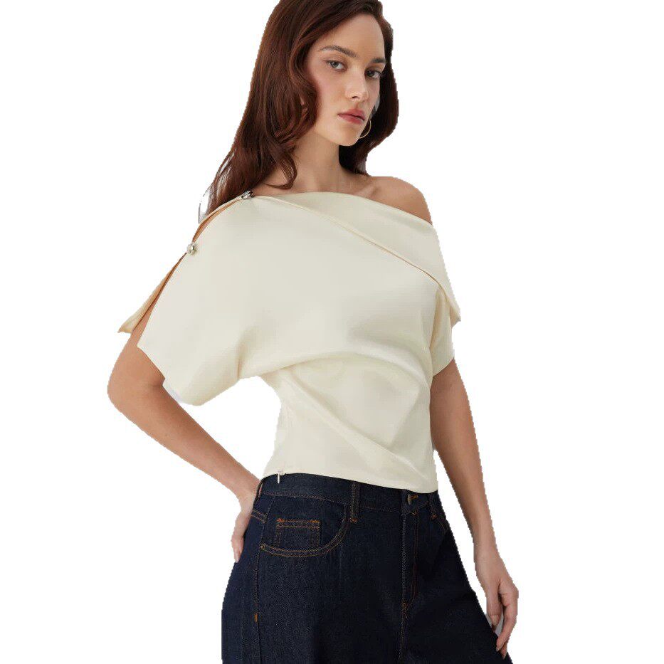 Off Shoulder T Shirt Slim Fit Short Sleeve Soft Fabric Unique Design Casual Wear for Women Wholesale Available