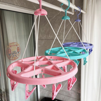 15 Chuck Plastic Clothes Hanger for Children and Adults Round Multi-use Windproof Clothes Hanger Socks Clip Cross-border Wholesale for Hair