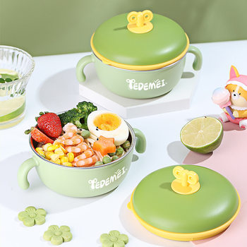 Children's Bowl Anti-fall and Anti-scalding Children's Water Injection Heat Preservation Bowl with Tableware with Lid Anti-fall and Anti-scalding Baby Heating Rice Bowl
