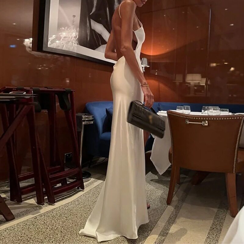 Womens Summer Dress Slim Fit Solid Color Backless Split Hem French Style Perfect for Casual Outings Wholesale