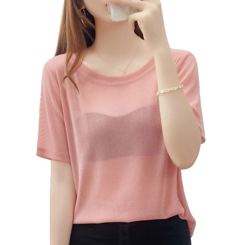 Sheer Mesh T Shirt for Women Short Sleeve Loose Fit Ice Silk Fabric Casual Layering Top for Everyday Wear Wholesale