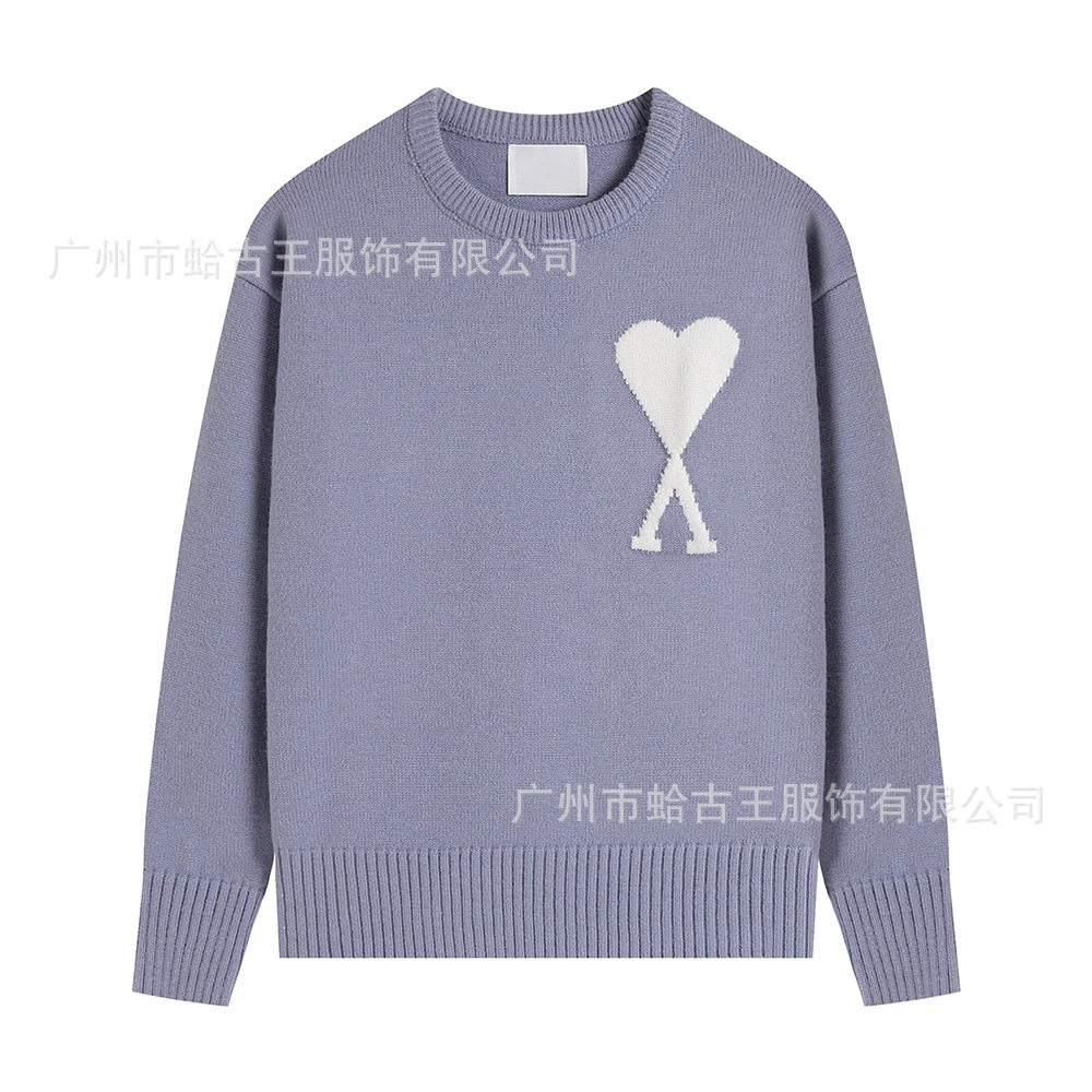 秋冬新款高领爱心毛衣男女条纹青年桃心跨境外贸休闲套头针织衫