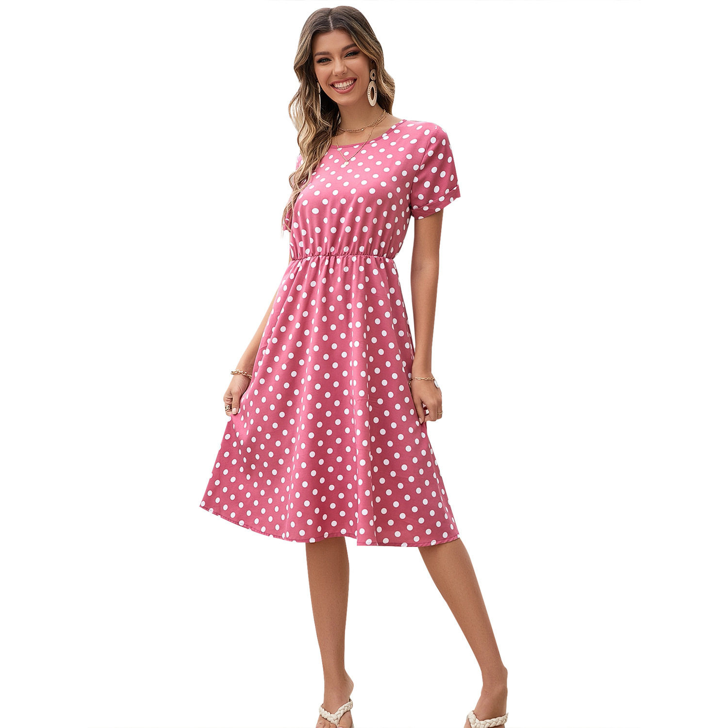 Chiffon Polka Dot Dress Comfortable Casual Vacation Style Perfect for Summer Outings Available for Wholesale
