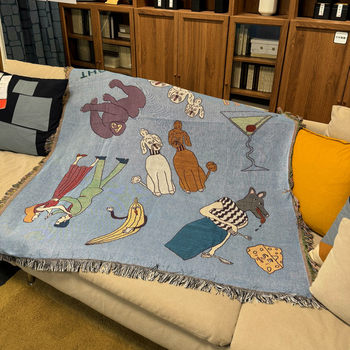 Niche Designer Cartoon Tassel Jacquard Blanket Sofa Tapestry Tapestry Decorative Blanket