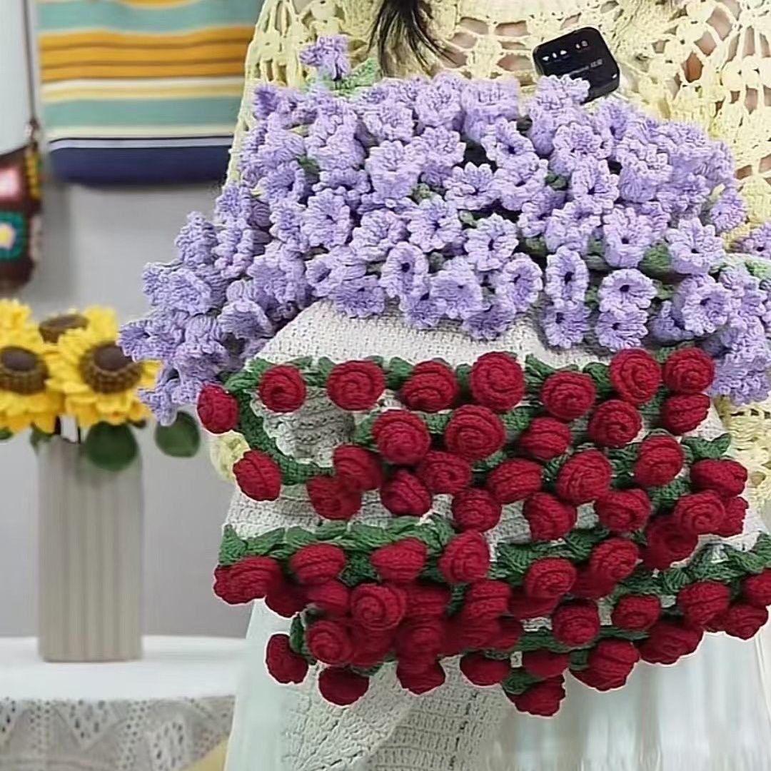 Bouquet Blanket Wool Hand-Knitted Flowers for Besties Mother's Day Valentine's Day