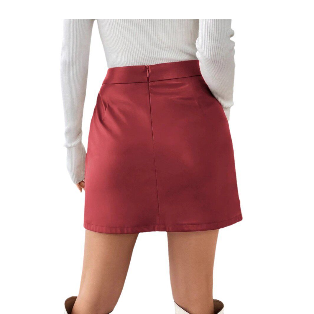 A Line PU Leather Mini Skirt Slim Fit Autumn Winter Style Trendy for Casual Wear Ready to Ship