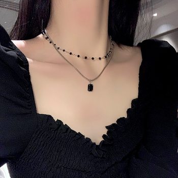 2022 New Black White Stone Beaded Necklace Double Layer Overlapping Cool Fashion Clothes Chain Clavicle Chain