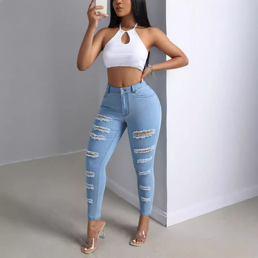 Skinny Ripped Jeans for Women Stylish Versatile Comfortable Fit Casual Wear Everyday Use Wholesale Available