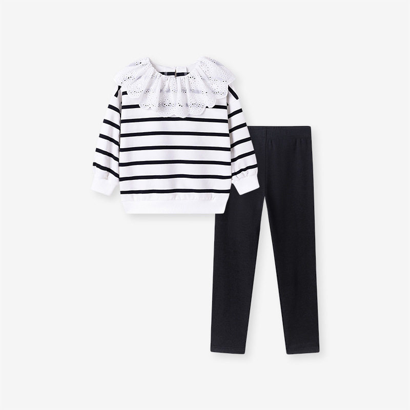 New Style Girls' Set Wholesale, Autumn Striped Long-Sleeve Kids' Outfit