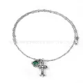 Silver green stone cross necklace