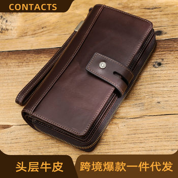 Black Angel Factory Supply Fashion Casual Leather Men's Wallet with Wrist Strap Hand Zipper Bag Cross-border Hair