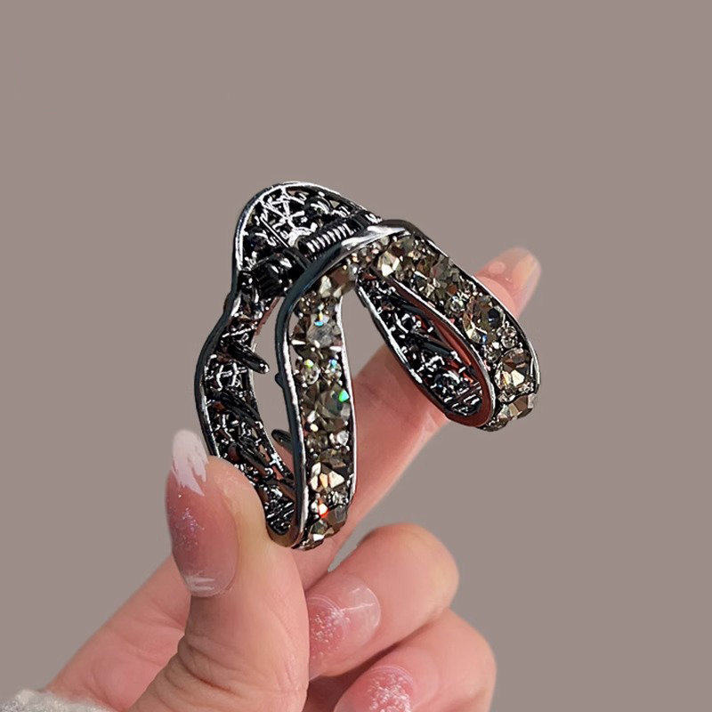 High Ponytail Fixing Tool Half Bun Hairpin Women's Hair Clip with Super Shiny Large Rhinestones V-Shaped Medium-Sized Claw Clip