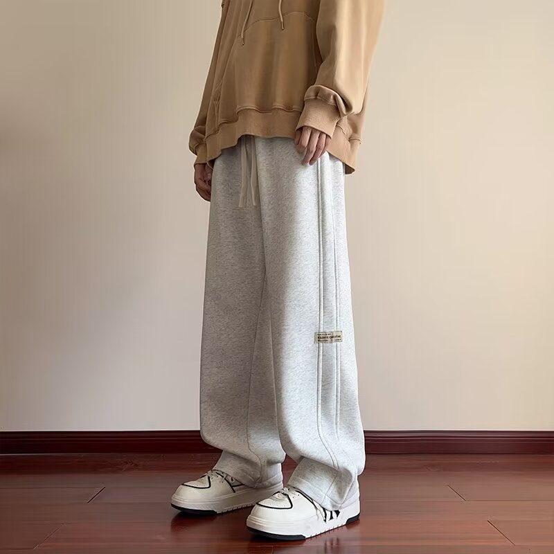 港风简约卫裤男秋冬潮流美式高街百搭休闲长裤复古直筒运动阔腿裤