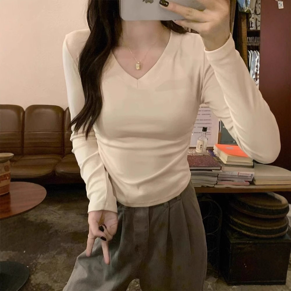 Womens Long Sleeve T Shirt Slim Fit Irregular Hem Wrinkle Resistant Fabric Casual Autumn Winter Wear