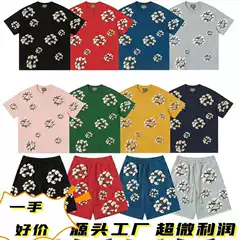 2025 cross-border wholesale European and American tide brand kapok short sleeve suit foam printing high street T-shirt men's and women's shorts men's