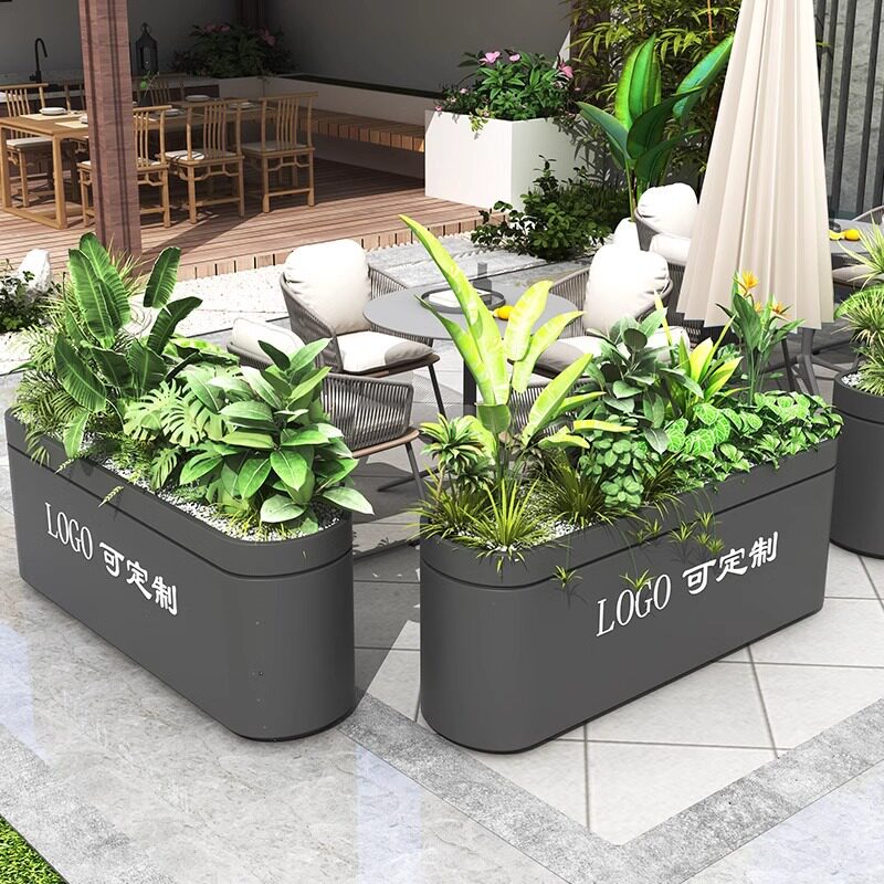Outdoor Stainless Steel Flower Box Combination Square Sales Department Commercial Flower Bed Outdoor Street Gardening Iron Partition Flower Box