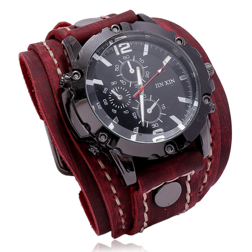 New Jewelry Retro Hand-Stitched Cowhide Watch European and American Cross-Border Supply Exaggerated Men's Leather Bracelet