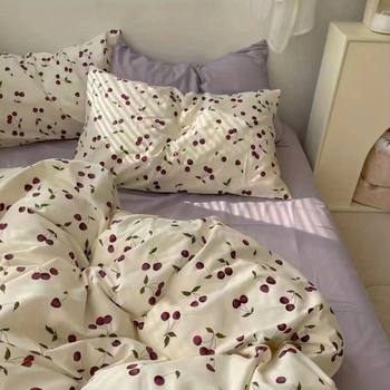 Cherry~Ins Style Fresh Floral Washed Cotton Four-Piece Set 4 Bed Bed Sheetss Quilt Cover Single Bed Three-Piece Bedding Set