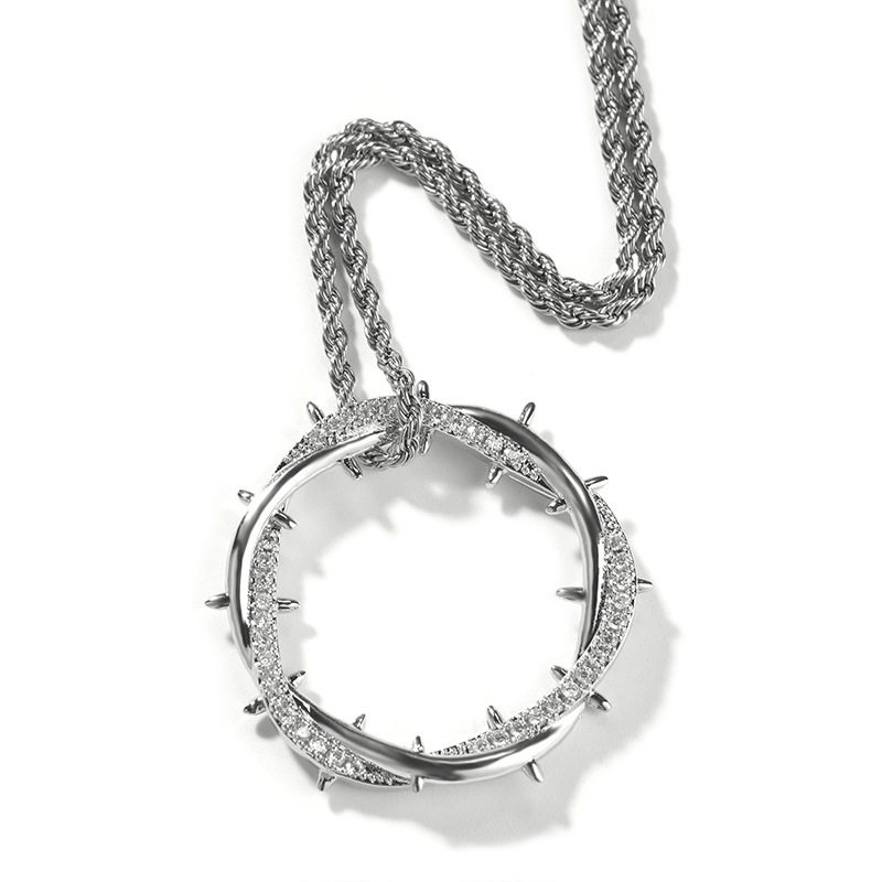 European and American retro thorn crown pendant necklace niche design copper inlaid zircon hip hop jewelry wholesale