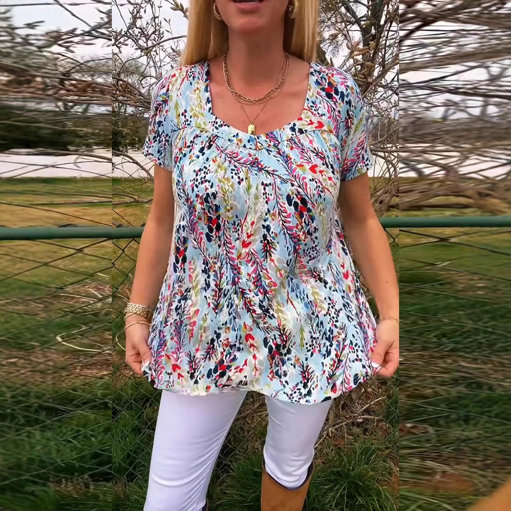 Womens Loose Fit Floral Print T Shirt Short Sleeve Round Neck Versatile Style Summer Collection Wholesale Available