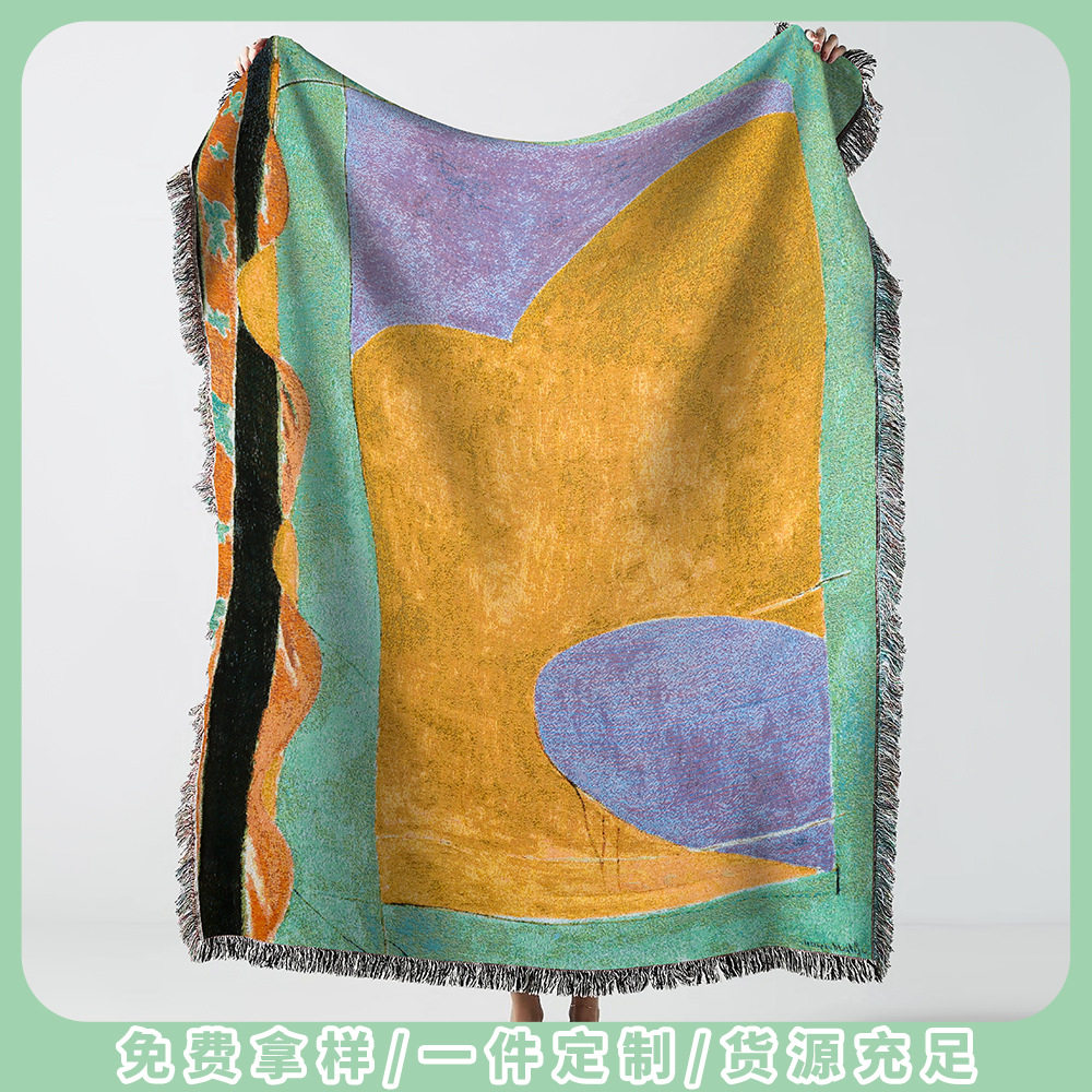 Modern Simple Oil Painting Decorative Blanket Jacquard Tapestries Outdoor Camping Blanket Universal Sofa Towel Sofa Blanket Carpet Tablecloth