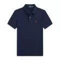 Navy blue polo shirt with red label