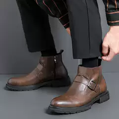 Autumn and Winter New Men's High-Top Round-Toe Casual Fashion British Leather Shoes Side Zipper Short Martin Boots 1306 Wholesale