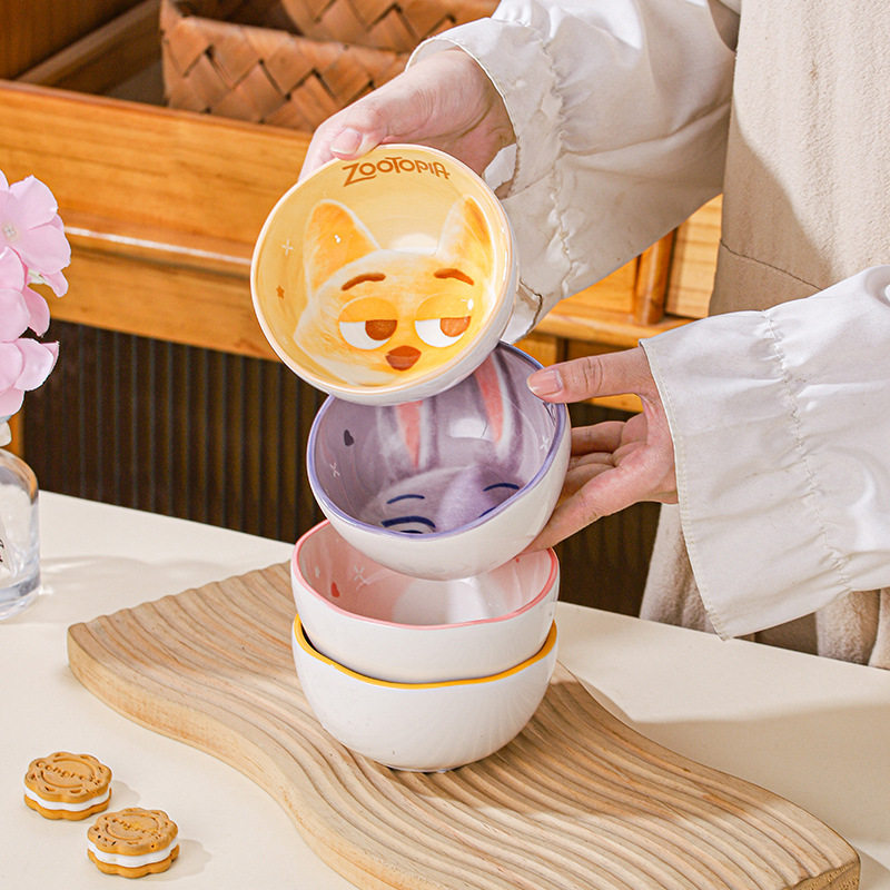 Zootopia Creative Ceramic Rice Bowl Underglaze Color Tableware Set Gift Box Practical Opening Gift Housewarming Souvenir
