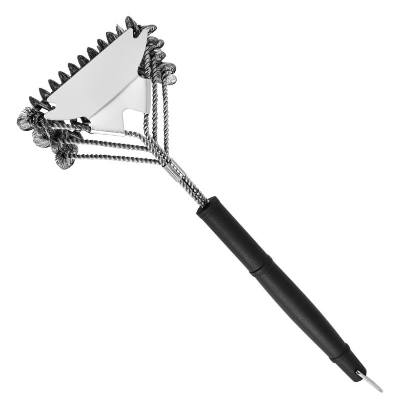 Factory direct three-head long handle BBQ multi-function spring cleaning brush with shovel stainless steel barbecue stove brush