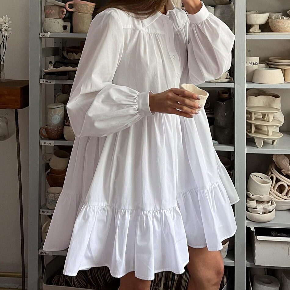 White Shirt Dress Spring Collection Minimalist Design Cotton Fabric Perfect for Office Wear Wholesale Available